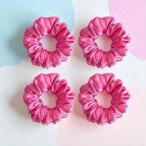 Pink Satin Hair Scrunchies, set of 4 hair ties